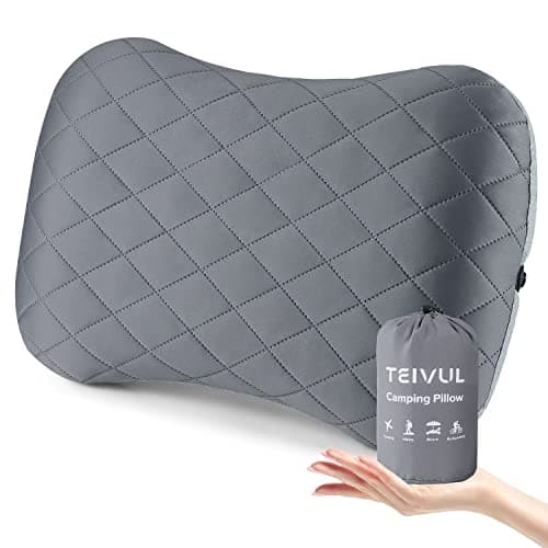 Image of TEIVUL Camping Pillow, Inflatable Travel Pillow with Removable Pillowcase, Ergonomic Blow Up Pillows for Adults & Kids with Neck & Lumbar Support