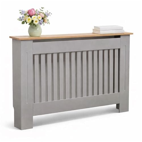 Image of Oypla Medium Grey Wooden Slatted Grill Radiator Cover MDF Cabinet