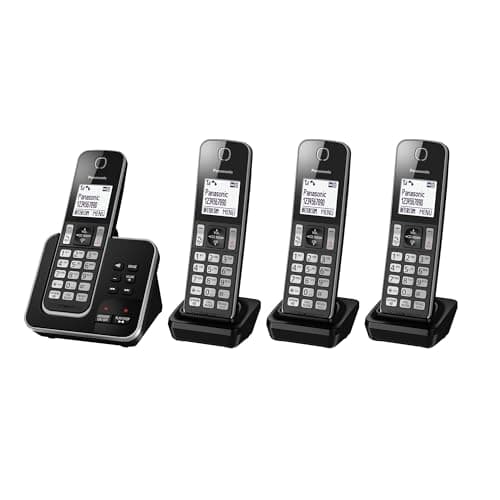Image of Panasonic KX-TGD624Cordless Home Phone with dedicated call block key for easy call block registration and Digital Answering Machine – Black and Silver (Pack of 4)