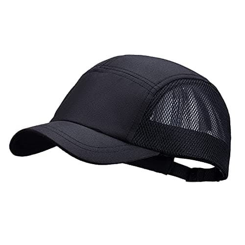 Image of Clape Mesh Short Brim 5 Panel Baseball Cap Short Peak Running Cap Breathable Quick Drying Adjustable Trucker Snapback Black