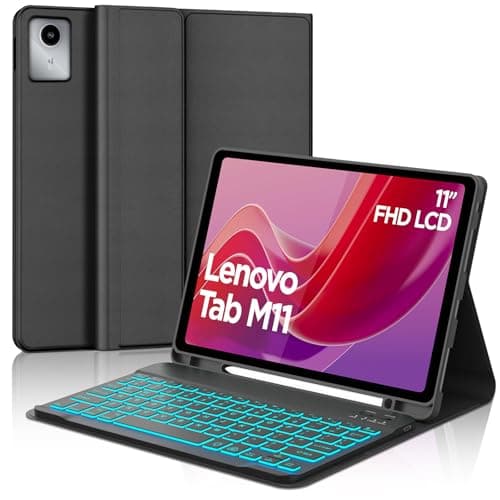 Image of Keyboard Case for Lenovo Tab M11 2024 11 inch (TB330FU/ TB330XU), 7 Colors Backlight Keyboard for Lenovo M11 Tab Magnetic Bluetooth Protective Case with Pen Holder, Black