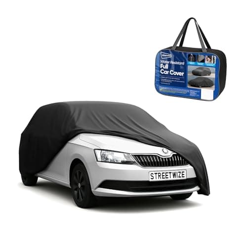 Image of Streetwize Medium Car Cover – Water Resistant, Breathable Full Protection from Dust, Dirt, Bird Droppings, UV Rays & Snow – Elasticised Fit with Buckle Strap – 432x165x117 cm