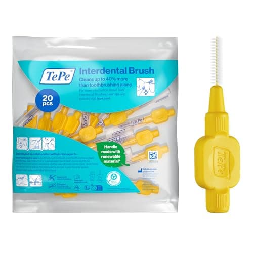 Image of TePe Interdental Brush, Original, Yellow, 0.7mm/ISO 4, 20pcs, efficient Cleaning Between Teeth, Plaque Remover and Dental flosser for Small Gaps