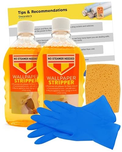 Image of Wallpaper Stripper Bundle for Fast Removal - 2 x Stripping Liquid Bundled with Sponge and Latex Free Gloves - Wallpaper Remover Kit - by Decorator's Friend