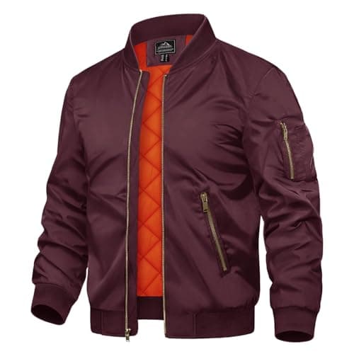Image of TACVASEN Bomber Jackets Mens Lightweight Wine Red Jacket Quilted Winter Jacket Casual Coats Hiking Windbreaker Fishing Hunting Jackets Wine Red