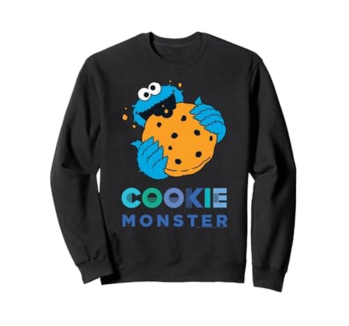Image of Sesame Street Cookie Monster With Big Cookie Sweatshirt, Adult Unisex, Black, Large