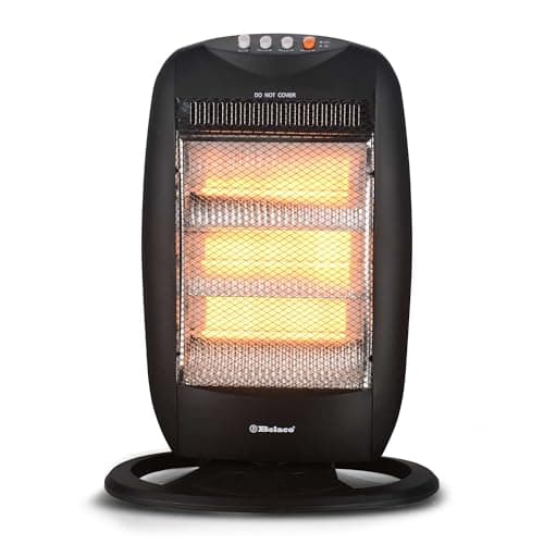 Image of Belaco Electric 3 Bar Halogen Heater 1200W, Portable Room Heater with 3 Heat Settings, 90° Oscillation, Tip Over Safety Switch, Compact Carry Handle, Black