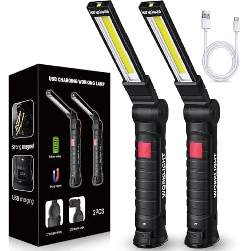 Image of FIBRAVE LED Work Light Rechargeable, Fathers Day Dad Gifts Tool Gifts for Him Boyfriend Husband,LED Torch Grill Light Rechargeable Inspection Lamp with Magnetic Base 5 Modes 360° Rotate (2PCBlack)
