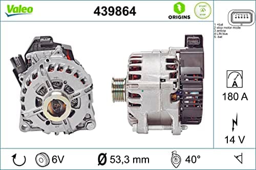 Image of VALEO 439864 Alternator Alternator Charge current: 210 Amp Grooves: 6 grooves Pulley diameter: 53,3 mm Voltage: 14 V Rotation direction: CLOCKWISE