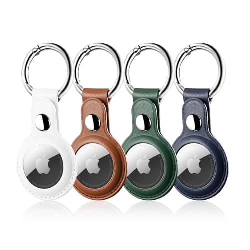 Image of LETREEN Airtag Case, 4 Pack PU Leather Airtag Holder with Keyring, Protective Air Tag Holder Key Ring for Luggage Keychain, Kids, Pet Collar Tracker Dog Cat