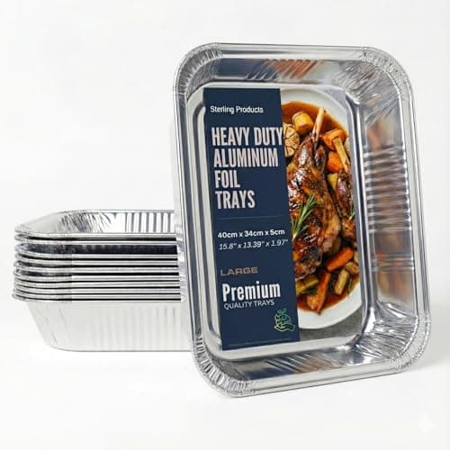 Image of Sterling X-Large Aluminium Foil Roasting Trays 40cm - Extra Deep Disposable Catering Pans for Turkey & Christmas Roasts - Pack of 6, Silver