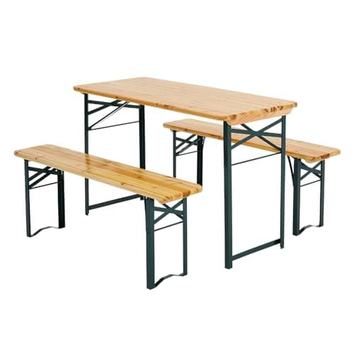 Image of Warmiehomy Folding Camping Garden Picnic Table and Bench Set, Portable Outdoor Wooden Trestle Beer Table with 2 Benches, 3pcs Outdoor Furniture Set for Patio Yard Party BBQ(117 x 56 x 76.5cm)