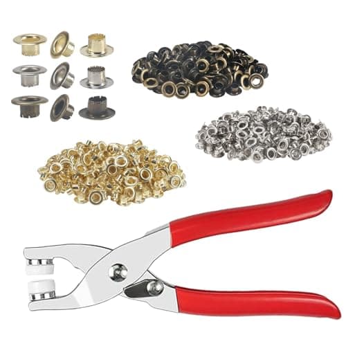 Image of COEWUR 300 PCS Eyelet Punch Kit, 1/4 Inch (6mm) Metal Eyelets and Punch Pliers, 3 Colors Grommet Kit for Belts/Shoes/Workbooks/Poster/Garden Sheets