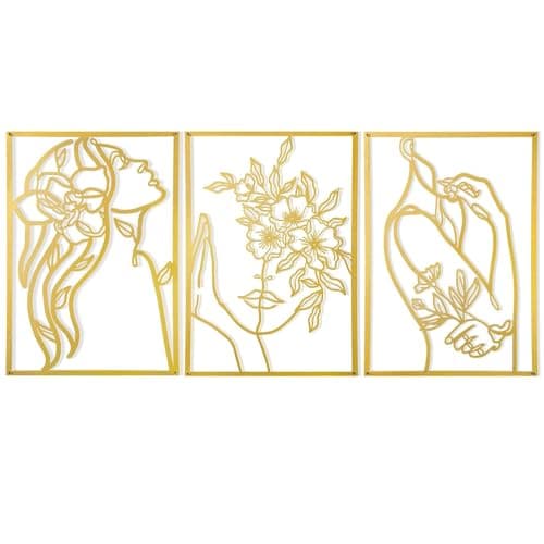 Image of Wonninek Aesthetic Wall Art Metal, Thicken Gold Wall Decor, Modern Home Decor for Bedroom Living Room, 28 x 38cm (Minimalist Line)