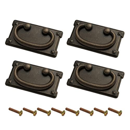Image of HARMAC HOUSE 4 PCS Vintage Antique Bronze Drawer Ring Pull Handles Kitchen Cabinet Cupboard Chest of Drawer Vintage Bronze Drop Ring Pull Handles