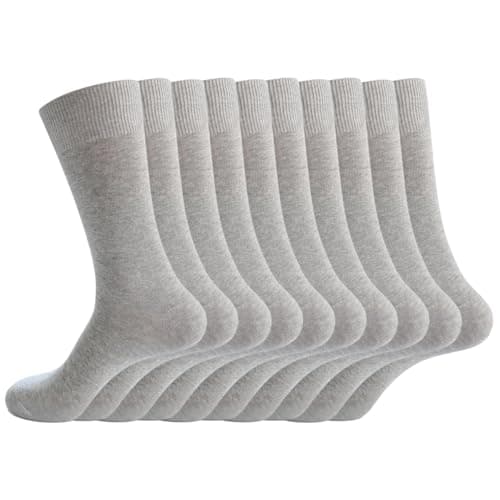Image of EASE LEAP 10 Pairs Mens Dress Socks Comfortable Cotton Crew Sock Calf High Breathable Formal Socks with Gift Box, Size 9-12 (Light Grey)
