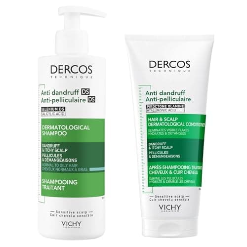 Image of Vichy Dercos Duo Pack – Anti-Dandruff Shampoo for Normal to Oily Hair 390ml + Scalp Conditioner 200ml – Purifying Care – Dermatologically Tested