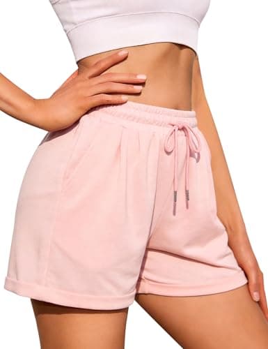 Image of Litherday Womens Sports Shorts Casual Lounge Gym Sweat Jogging High Waist Ladies Cotton Activewear Fashion Running Summer Short with Pockets Pink M