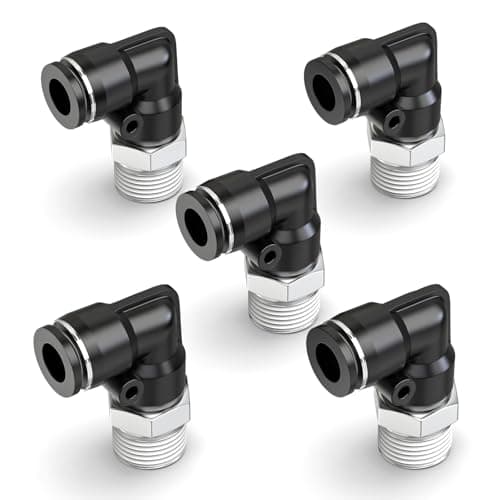 Image of ERGAOBOY 5Pcs 12MM Tube OD x 1/4" BSP Thread 90 Degree Male Elbow Push to Connect Fittings, Black Air Fittings Pneumatic Push Quick Release Connectors