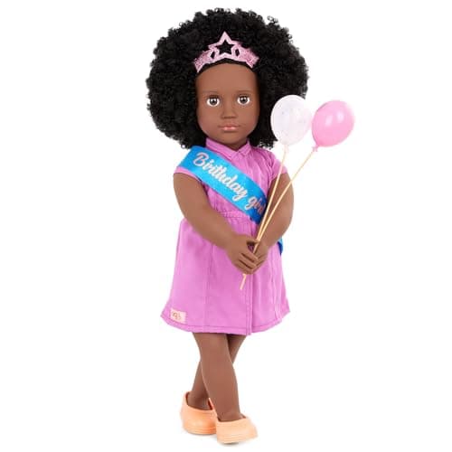 Image of Our Generation – 18-Inch Birthday Doll – Lifelike Brown Eyes & Curly Black Hair – Pink Dress & Party Accessories – Pretend Play 3+ Years– Kehlani
