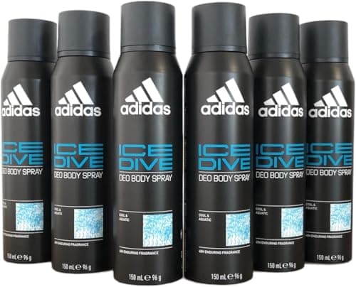 Image of Adidas Ice Dive Cool & Aquatic 48H Enduring Fragrance Deodorant Bodyspray 150ml, Pack of 6