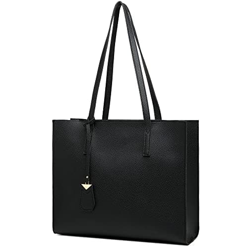 Image of MORGLOVE Women's Tote Bag Large Handbag Soft Leather Simple Shoulder Bag with Zipper for School Work Leisure (A-Black)