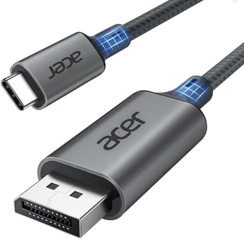 Image of Acer USB C to Display Port Cable (4K@60Hz, 2K@165Hz), Type-C Thunderbolt 3/4 to DP Cable with MST, Freesync, for iPhone 15/16 Pro Max, MacBook iPad Pro Air M2, Mac mini M4, Surface Pro, S24 etc. 2m