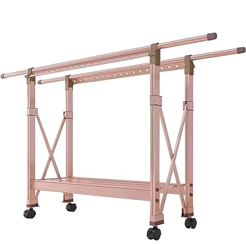 Image of Clothes Airer Laundry Rack Outdoor Foldable Heavy Duty Stainless Steel Laundry Drying Rack Length Adjustable Saves Space Garment Rack Clothes Airer Folding,Rose Gold-250cm