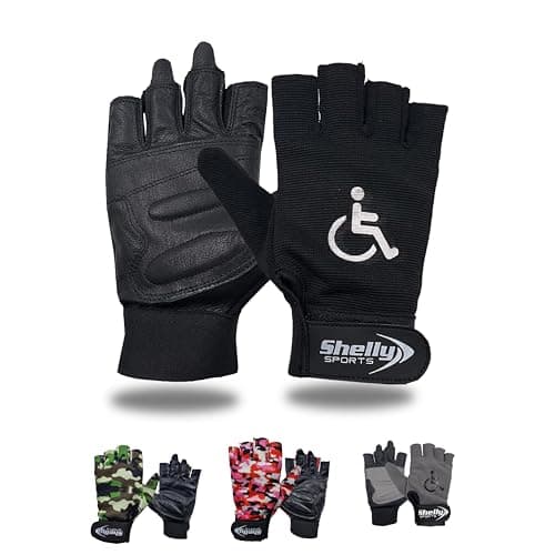 Image of Shelly Leather Palm Padded Breathable Fingerless Bike Gloves with Anti-Slip Grip - Lightweight Cycling Gloves (Black, Medium)