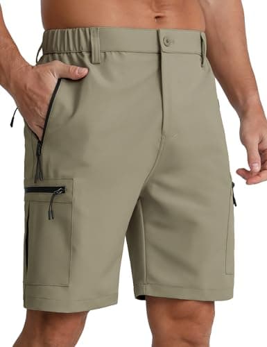 Image of APTRO Mens Cargo Hiking Shorts Outdoor Lightweight Golf Casual Shorts for Men with 5 Zipper Pockets Pale Khaki L