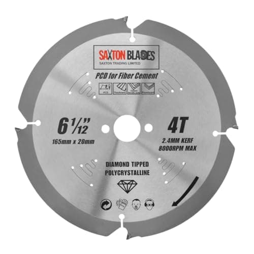 Image of Saxton PCD Circular Saw Blade, 165mm x 4 Teeth x 20mm Bore, Polycrystalline Diamond Tipped Fibre Cement Board, Hard Materials