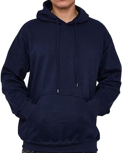 Image of LABEL APPAREL Mens Pullover Fleece Hoodie 300GSM Sweatshirt Plain Hoody Work Hooded Jumper Ribbed Cuff Long Sleeve Pull Over Top, Navy, 5XL