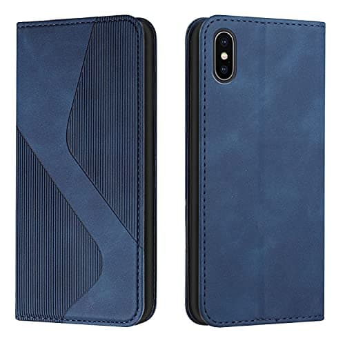 Image of Mo-Somnus Compatible with iPhone XS/iPhone X Case, Shockproof Wallet Case PU Leather with Card Holder Folding Stand Magnetic Protect Flip Cover for iPhone XS/X (5.8 Inch) Phone Cases (Blue)
