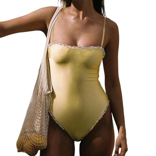 Image of BABWWNIX Women's One Piece Swimsuit Sexy Tummy Control Slimming Monokini Bathing Suit Summer Beach Swimwear Swim Suits (Yellow, S)