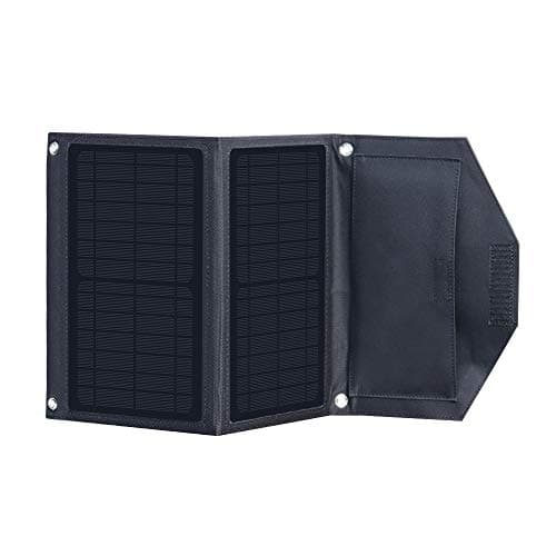 Image of XINPUGUANG Solar Charger 14W Portable Dual USB Outdoor Foldable Solar Panel 5V 3A Output for Smartphone, Tablet, Camera, Power bank, Fan, Camping, Travel Charging (Black)