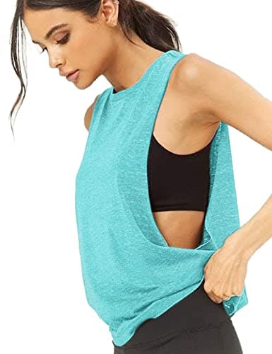 Image of Hanyomo Womens Workout Fitness Tank Tops Cropped Sleeveless Gym Yoga Running Athletic Shirts Color Blue L