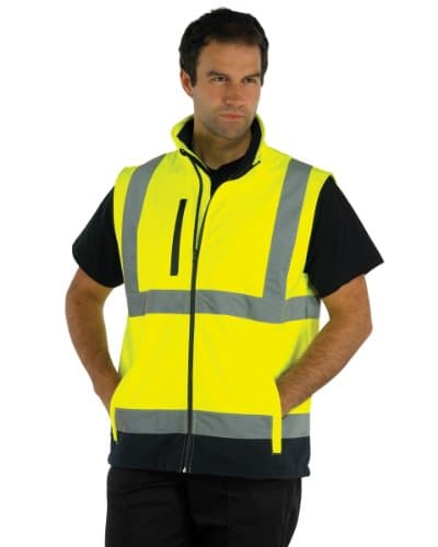 Image of Yoko Hi Vis Softshell Bodywarmer Colour=Hi-Vis Yellow/Navy Size=2XL
