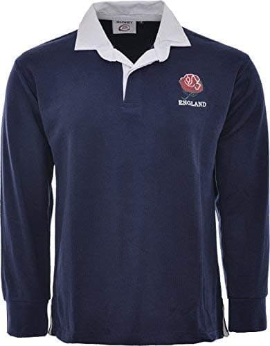 Image of Fashion Link England Rugby Shirt Men’s Long Sleeve - Rugby Jersey for Fans and Players (L, Navy Blue)