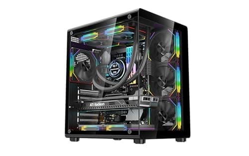 Image of IONZ KZ-900 PC Gaming Case V3- Dual Dynamic Mini Lite M/ATX | Tempered Glass - Full View | includes 4 x 120mm ARGB PWM Infinity Fans (Black)