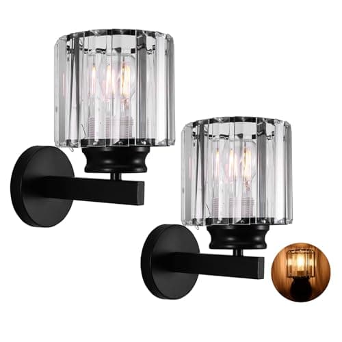 Image of ZONJIE Modern Wall Lights Set of 2, E27 Black Silver Crystal Wall Sconce Lights Walls Lighting Fixtures for Bedrooms Living Room Corridor Hallway Stair (Black)