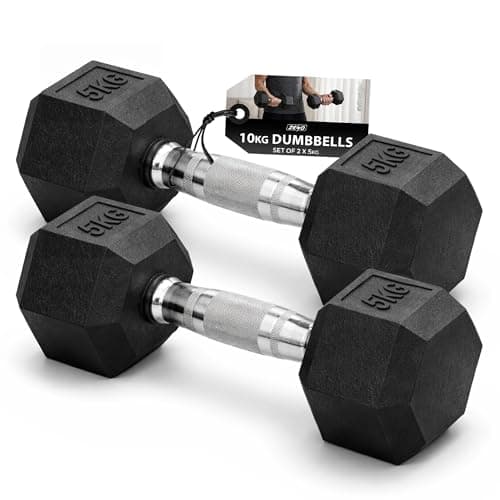 Image of ZENO Dumbbells Set | Weights Dumbbells Set | Metal Dumbbell Pair | Hex Dumbbell For Workouts, Home Training, Gym | Anti Slip & Anti Roll Weights (Black, 10KG (2 X 5KG))