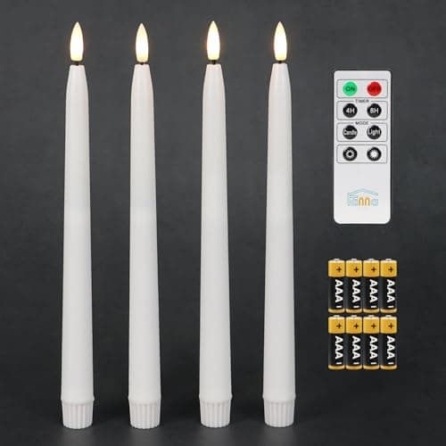 Image of Fanna Flameless Taper Candles with Timer, Battery Operated Candles Real Wax Finished, Remote and Batteries Included - Set of 4 (White)