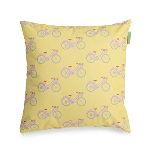 Image of Gardenista Garden Printed Cushion Cover 45x45cm | Indoor Outdoor Water Resistant Decorative Throw Pillow Covers | Square Pillowcase for Garden, Patio Furniture, Sofa, & Living Room (Yellow Bicycle)