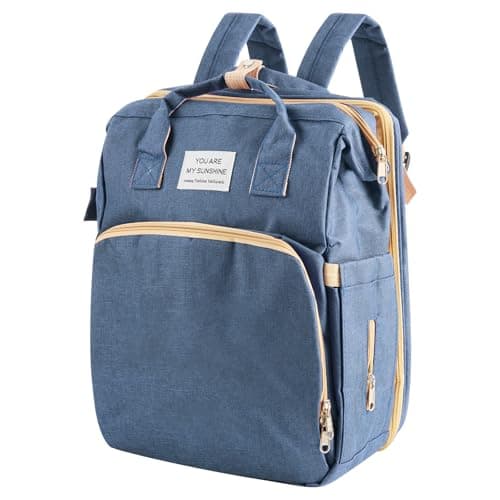 Image of BREEZENEST Multifunctional Baby Changing Backpack – Waterproof Oxford Cloth Diaper Bag with Insulated Bottle Pocket, Multiple Compartments & Changing Mat (Blue)