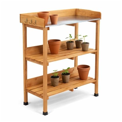Image of Oypla Wooden Potting Table Flower Plant Workbench Garden Greenhouse