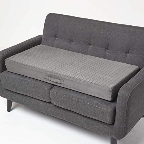 Image of HOMESCAPES Grey Quilted 2-Seater Booster Cushion with Removable Cover 100 cm Long 10cm Deep Firm Orthopaedic Foam Cushion Two Seater Sofa Seat Pad with Soft Faux Suede Washable Cover