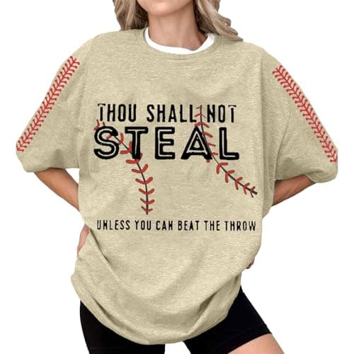 Image of HUIFUAO Womens Graphic T Shirts Cotton Short Sleeve Summer Tops Funny Thou Shall Not Steal Unless You Can Beat The Throw Shirt Crew Neck Sport Trendy Tee Clothes (Z01 Yellow, XXL)