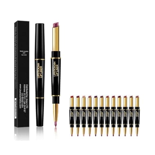 Image of Lip Liner & Lipstick Set, Long Lasting 2-in-1 Double-Ended Lipliner Pencil for Shaping & Colouring Lips, Waterproof Double Head Lip Kit (12 Colours) (05)