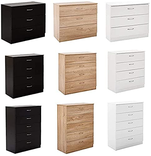 Image of Panana Chest of Drawers with Metal Handles and Runners 3/4/5 Drawer Bedside Storage Cabinet for Bedroom Living Room Hallway (Grey, 4 Drawer)
