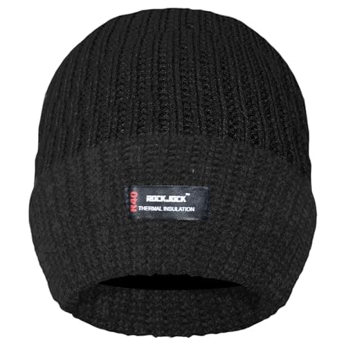 Image of RockJock Men's Thinsulate Lined Insulated Winter Thermal Ski Beanie Hat - Black (One Size)